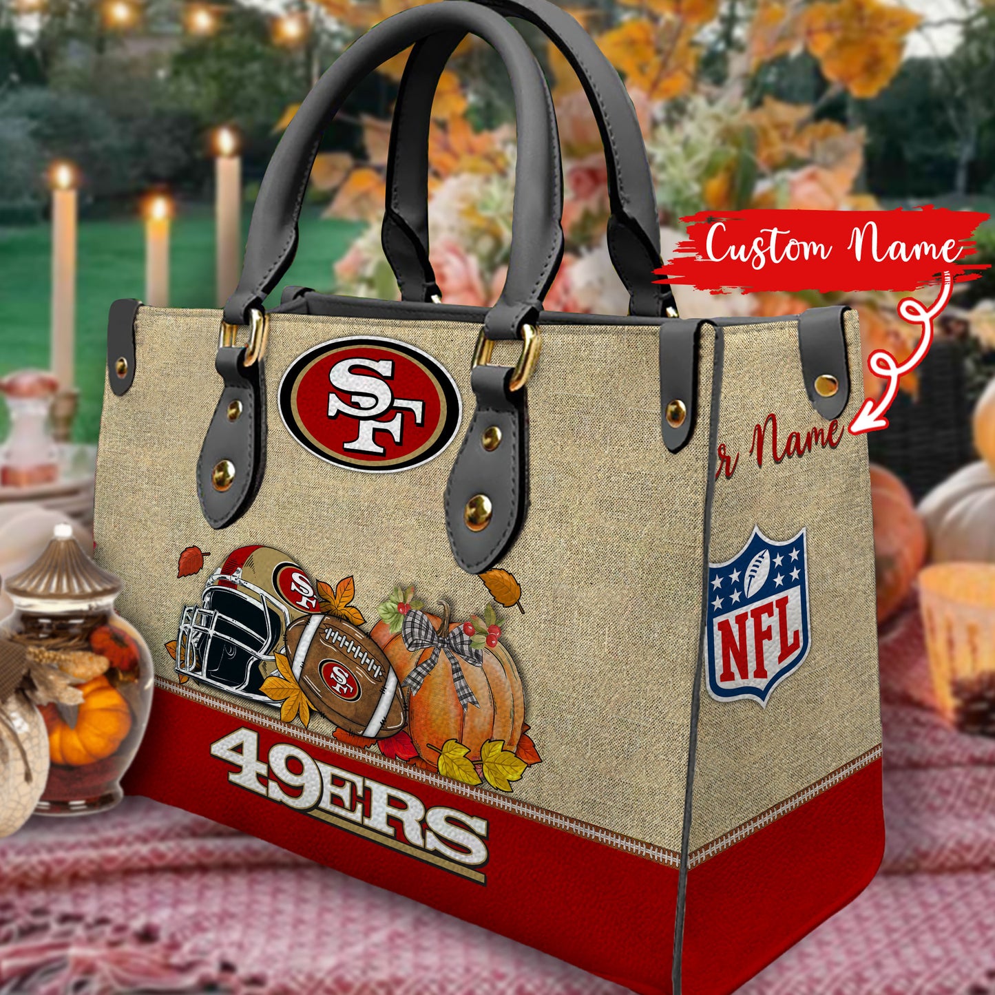 San Francisco 49ers Personalized Leather Hand Bag AZBTLHB000013