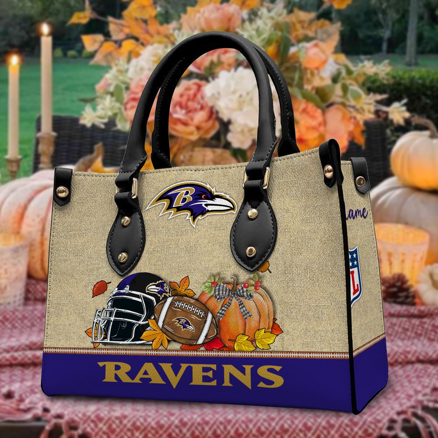 Baltimore Ravens Personalized Leather Hand Bag AZBTLHB000016