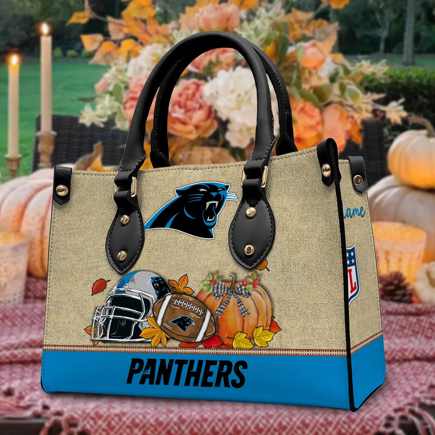 Carolina Panthers Personalized Leather Hand Bag AZBTLHB000019