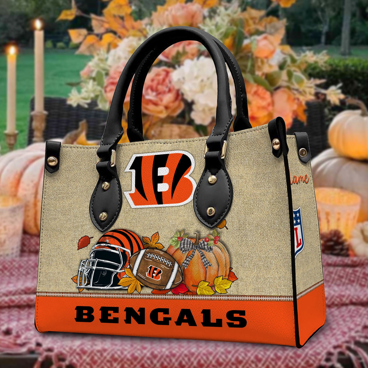 Cincinnati Bengals Personalized Leather Hand Bag AZBTLHB000023