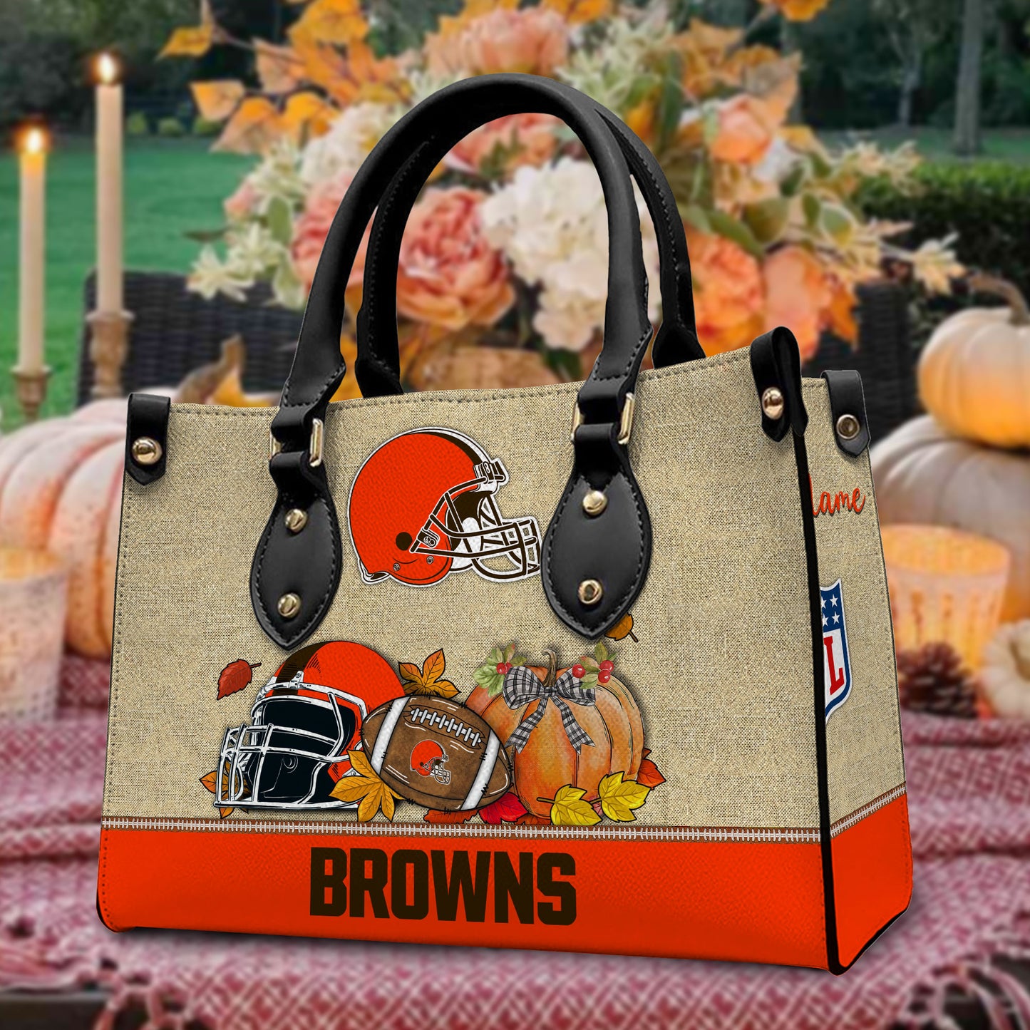 Cleveland Browns Personalized Leather Hand Bag AZBTLHB000024