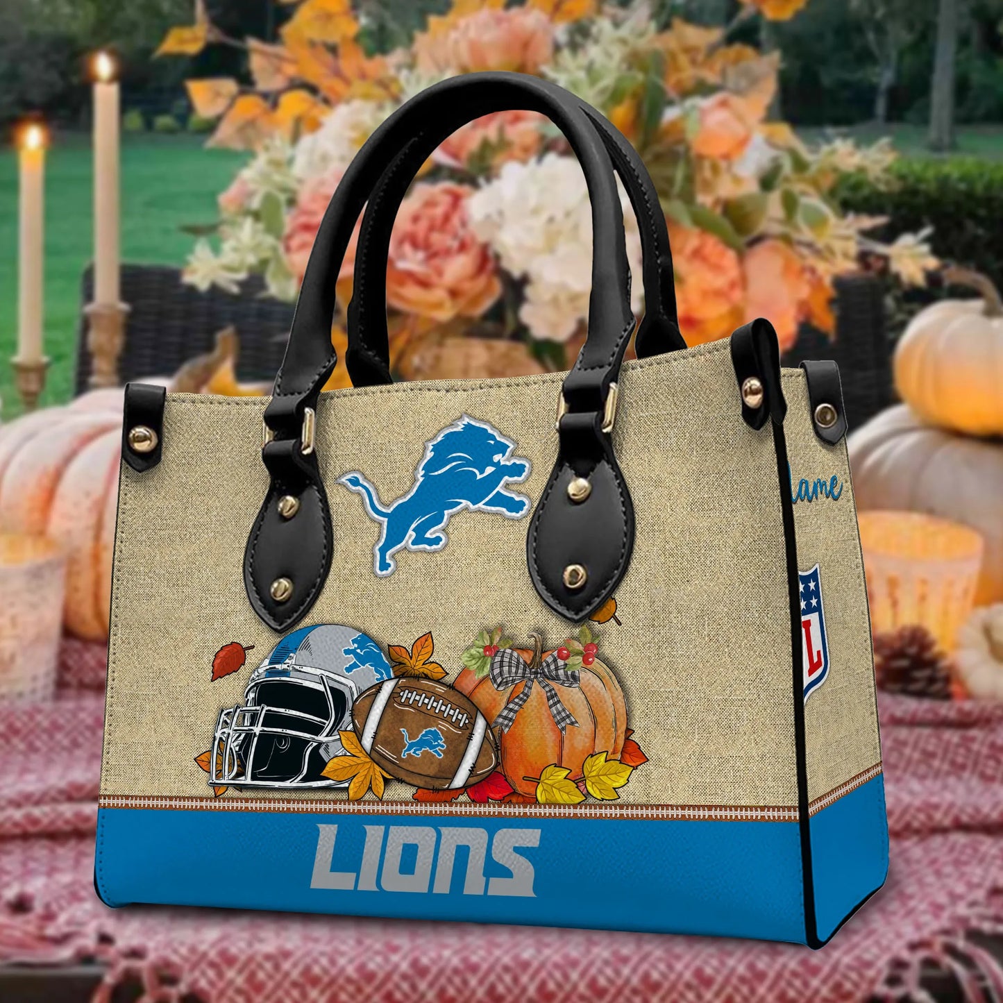 Detroit Lions Personalized Leather Hand Bag AZBTLHB000027