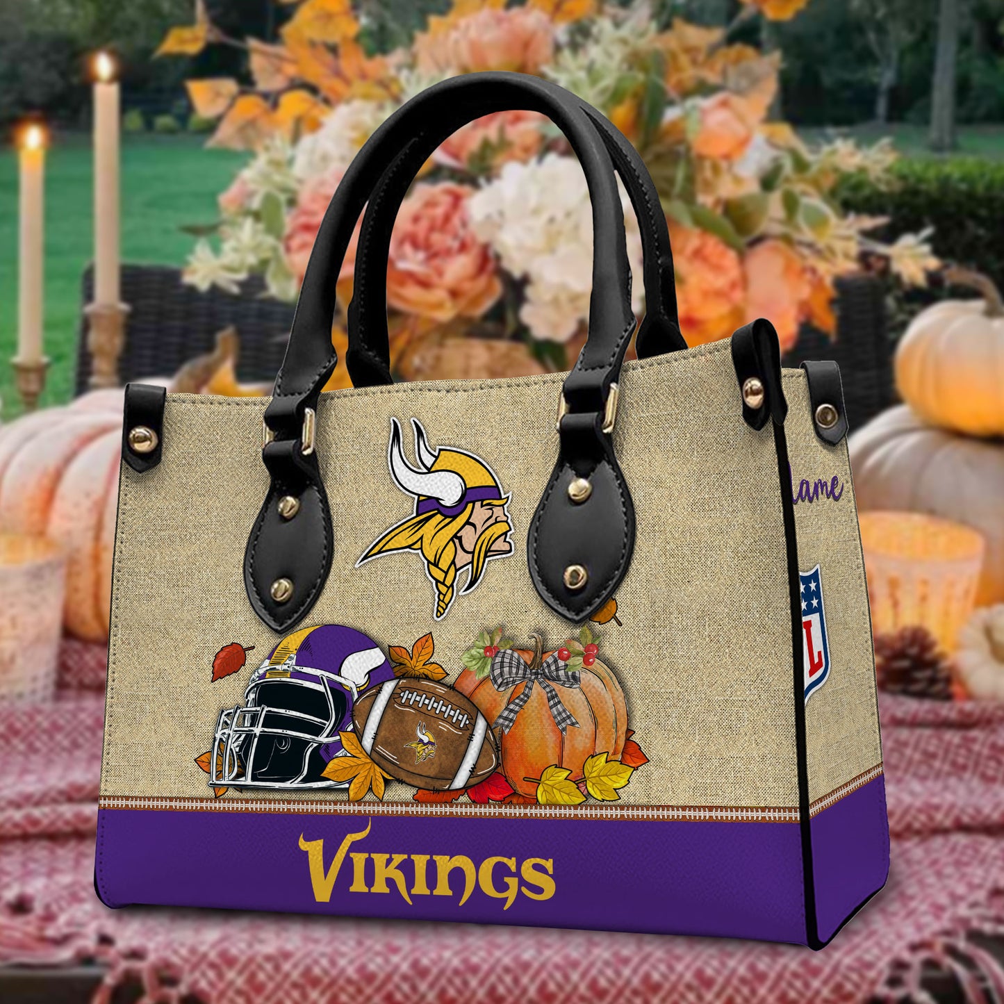 Minnesota Vikings Personalized Leather Hand Bag AZBTLHB000004