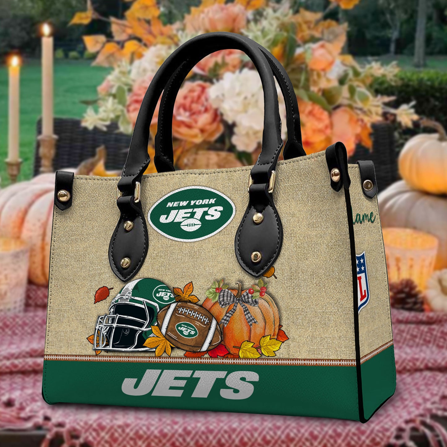New York Jets Personalized Leather Hand Bag AZBTLHB000007
