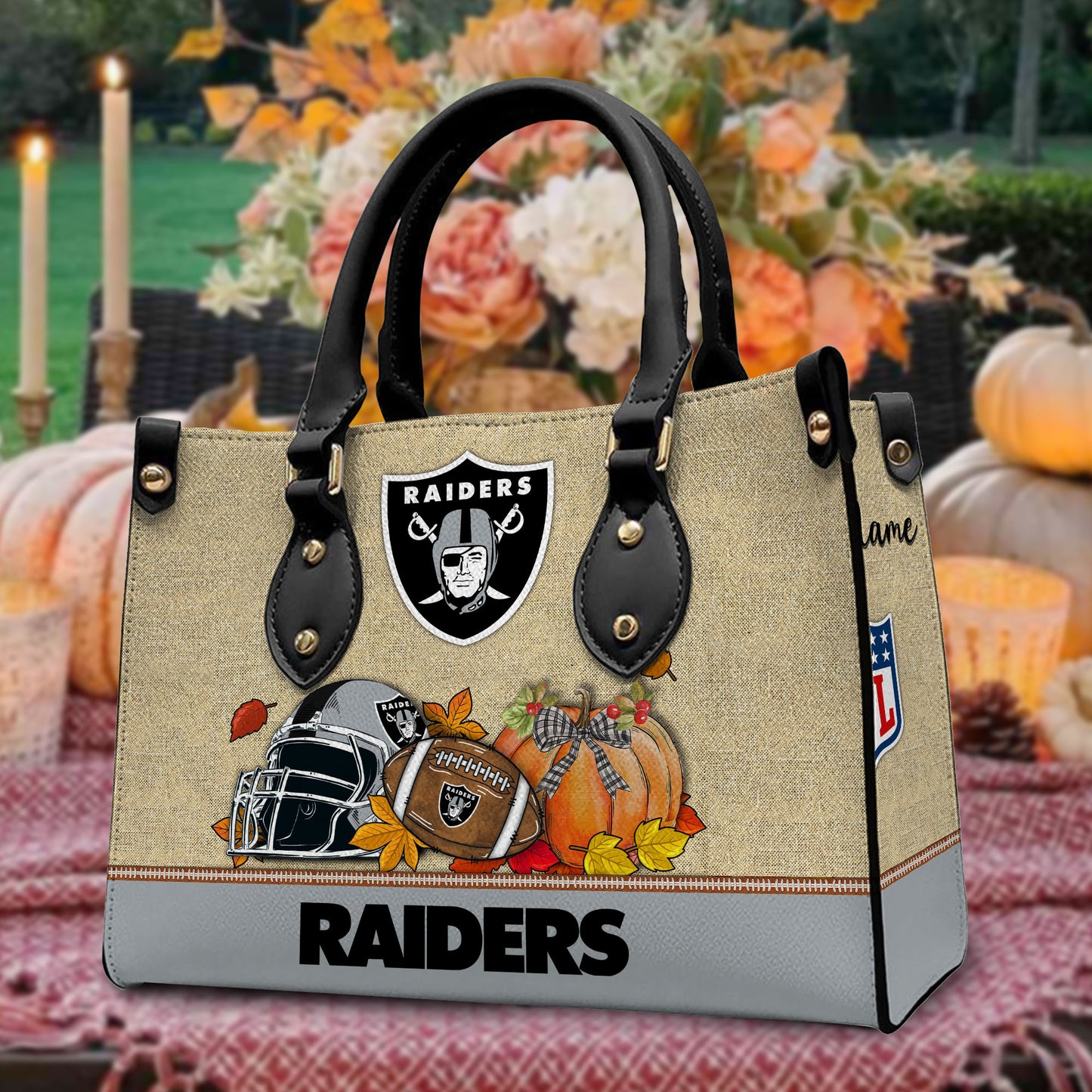 Las Vegas Raiders Personalized Leather Hand Bag AZBTLHB000008