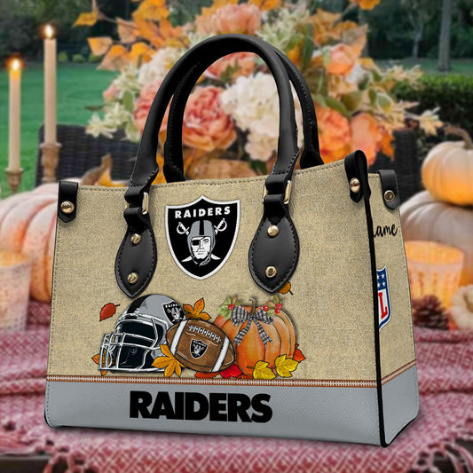 Las Vegas Raiders Personalized Leather Hand Bag AZBTLHB000008