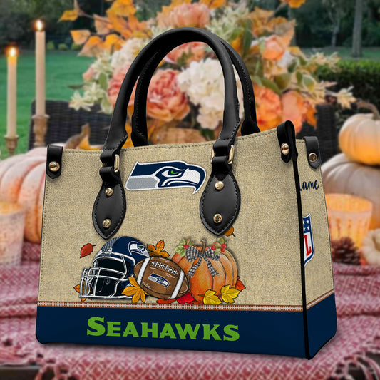 Seattle Seahawks Personalized Leather Hand Bag AZBTLHB000014