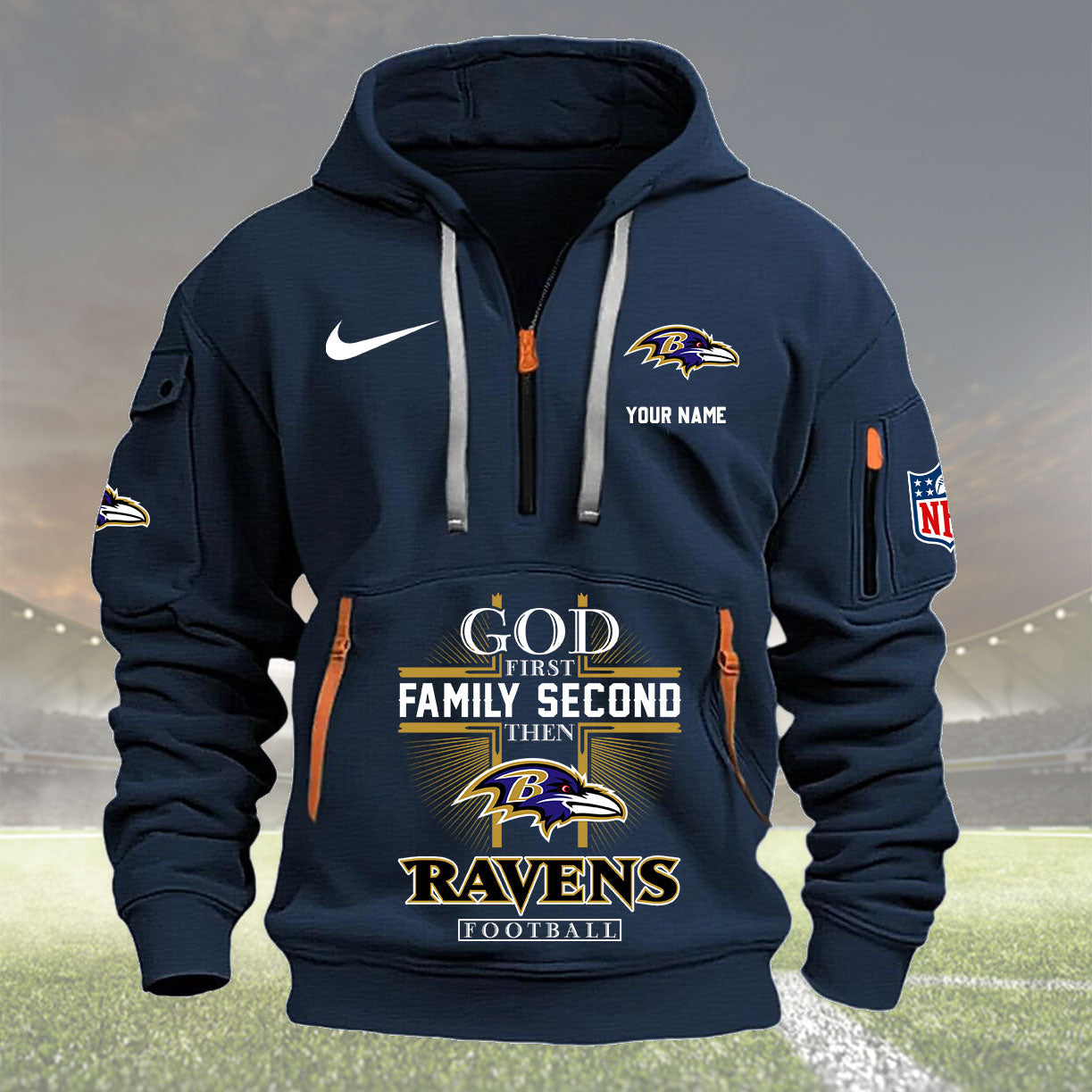 Baltimore Ravens Personalized Quarter Zip Hoodie New Collection AZBTQZH000243
