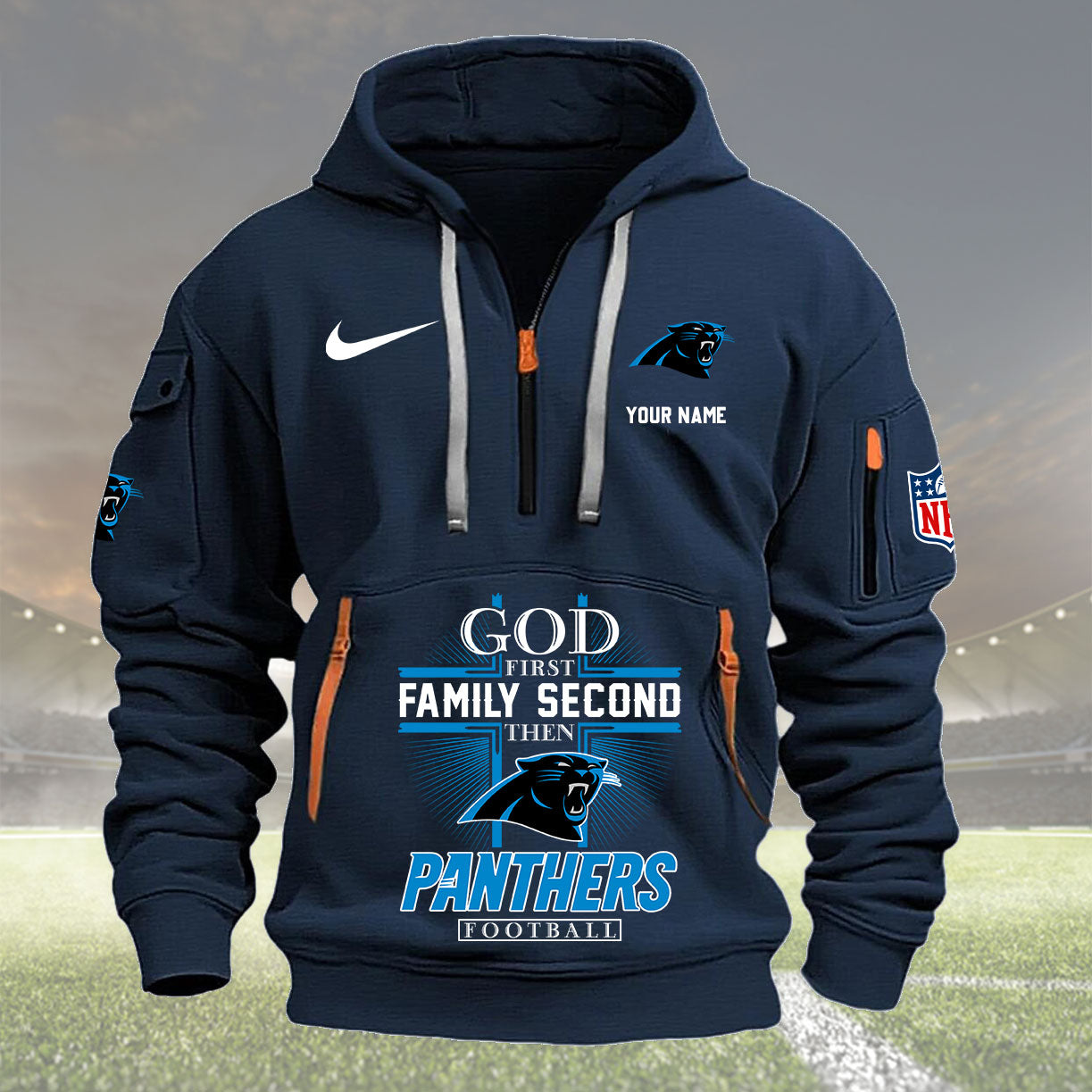 Carolina Panthers Personalized Quarter Zip Hoodie New Collection AZBTQZH000245