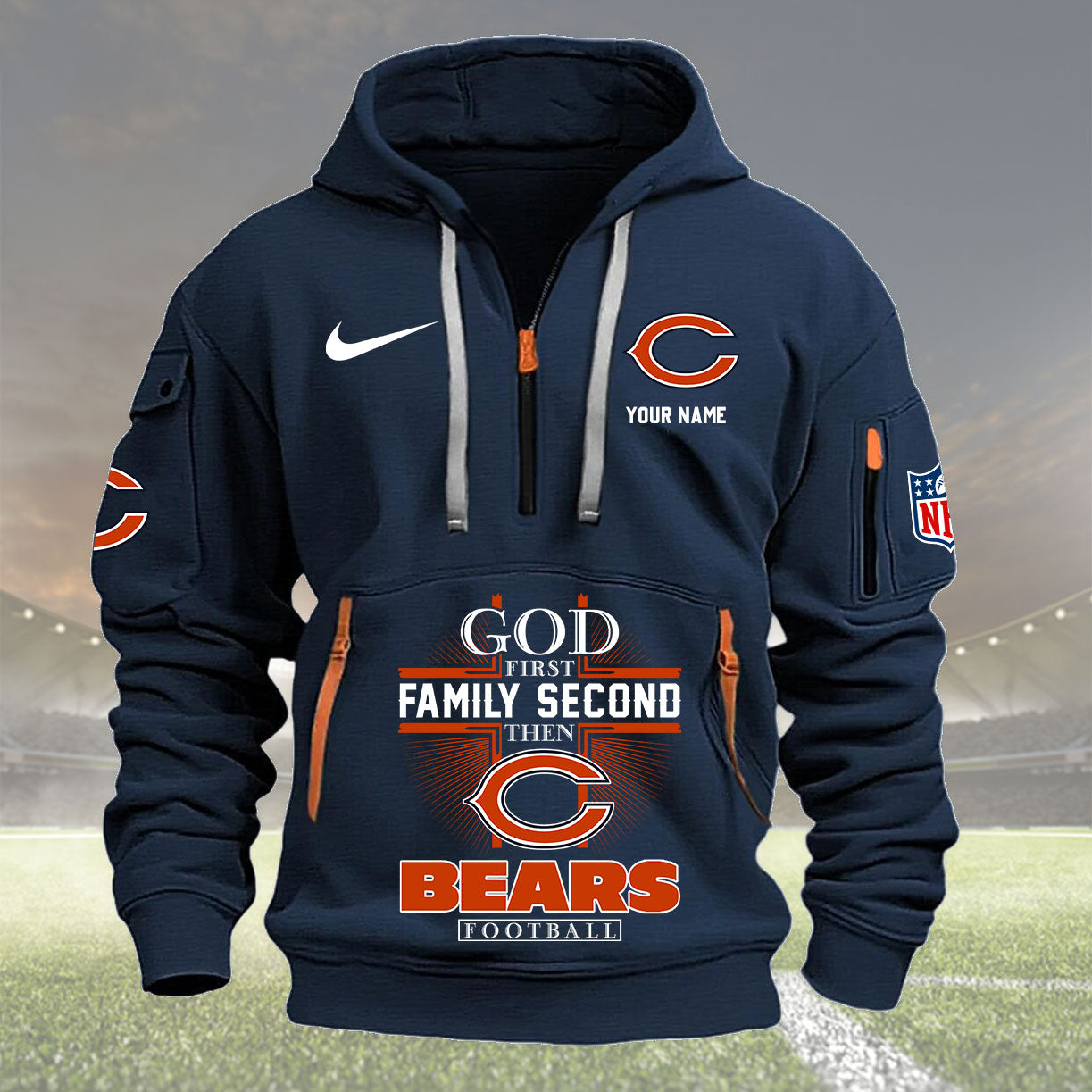 Chicago Bears Personalized Quarter Zip Hoodie New Collection AZBTQZH000246