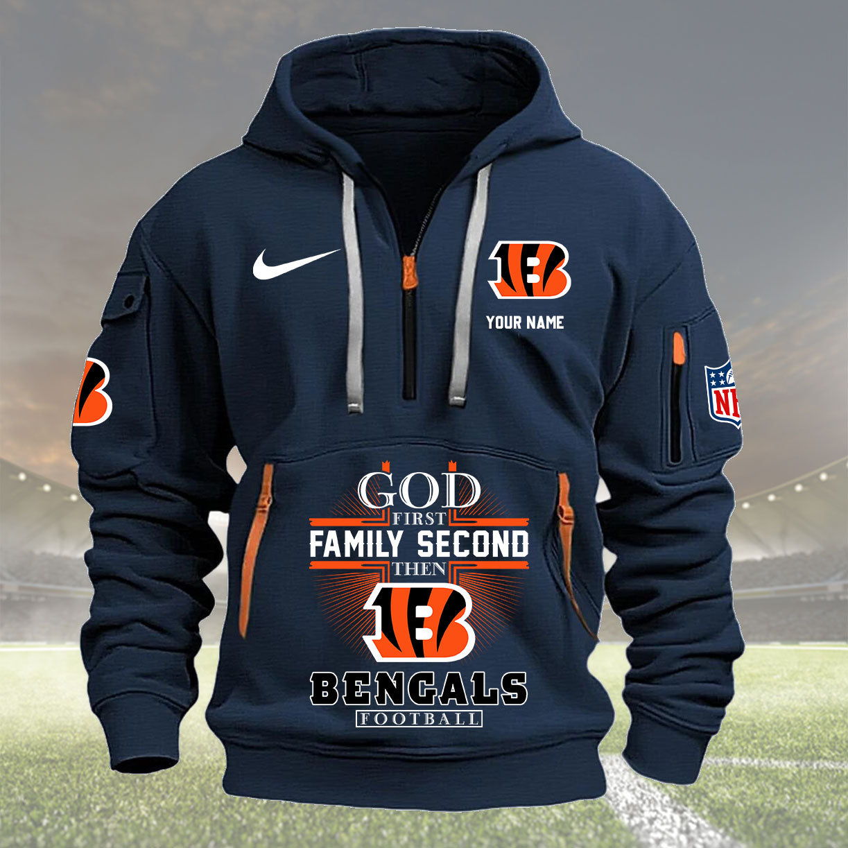 Cincinnati Bengals Personalized Quarter Zip Hoodie New Collection AZBTQZH000247