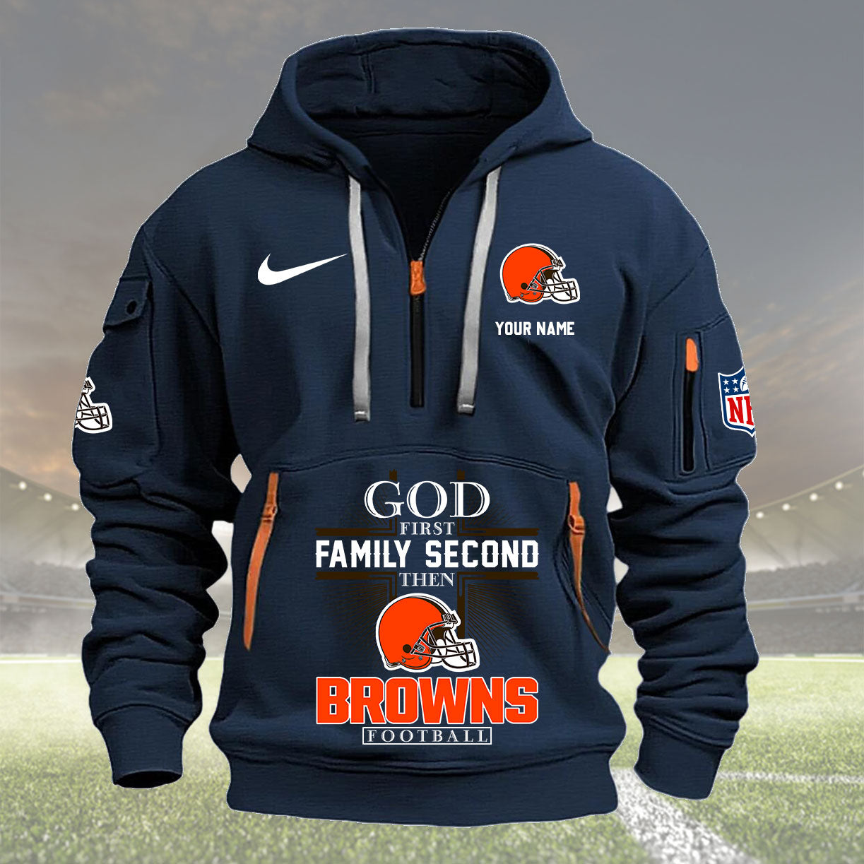 Cleveland Browns Personalized Quarter Zip Hoodie New Collection AZBTQZH000248