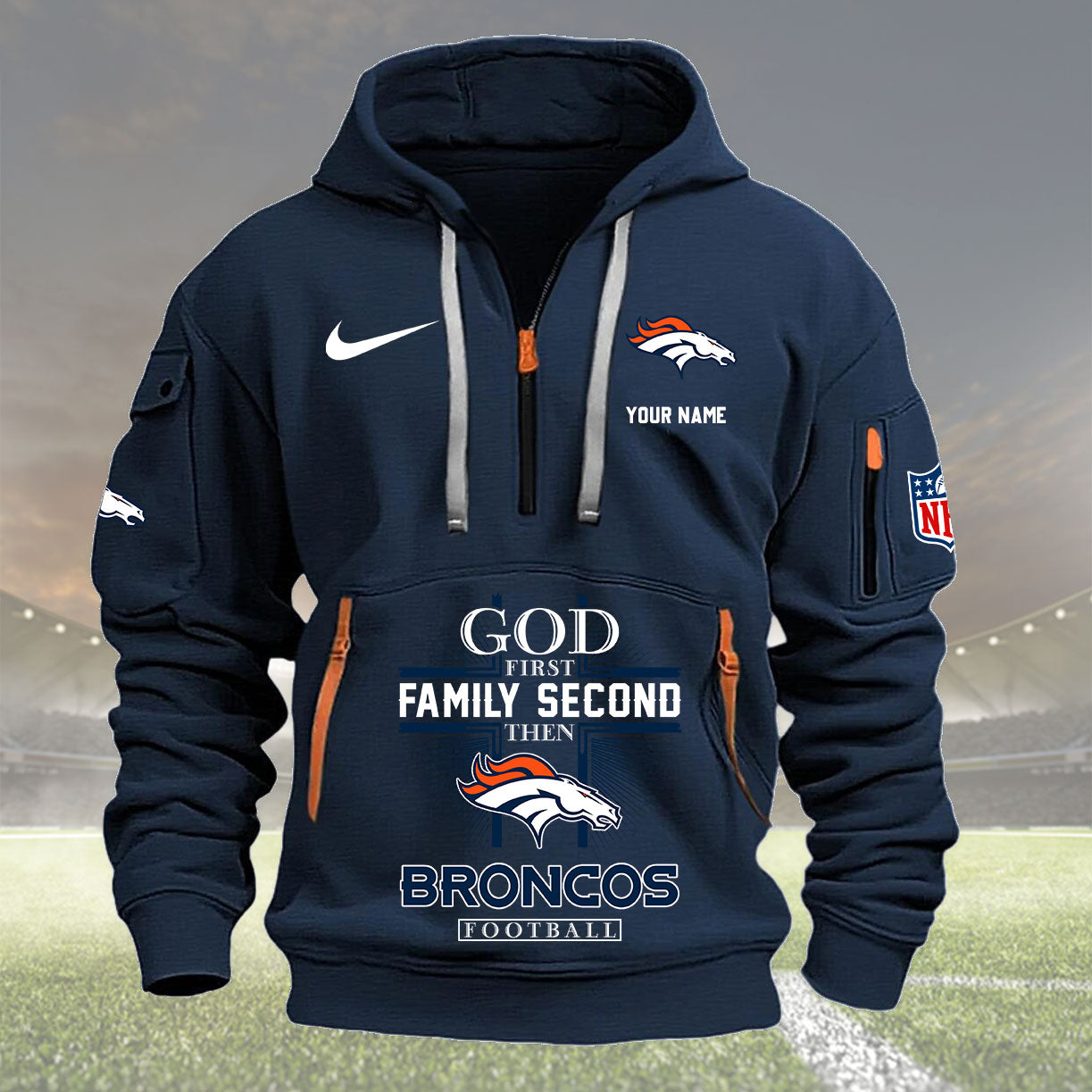 Denver Broncos Personalized Quarter Zip Hoodie New Collection AZBTQZH000250
