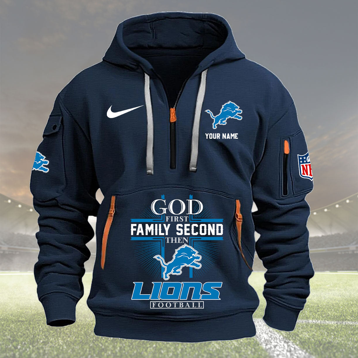 Detroit Lions Personalized Quarter Zip Hoodie New Collection AZBTQZH000251
