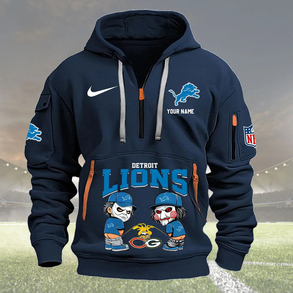 Detroit Lions Personalized Quarter Zip Hoodie New Collection AZBTQZH000285