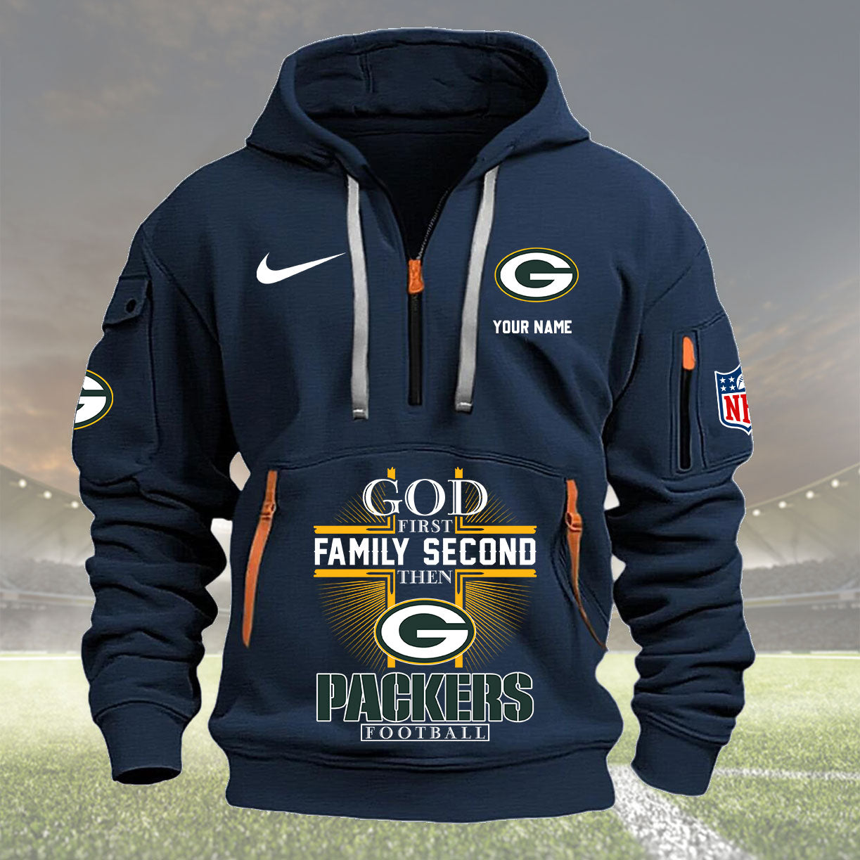 Green Bay Packers Personalized Quarter Zip Hoodie New Collection AZBTQZH000252