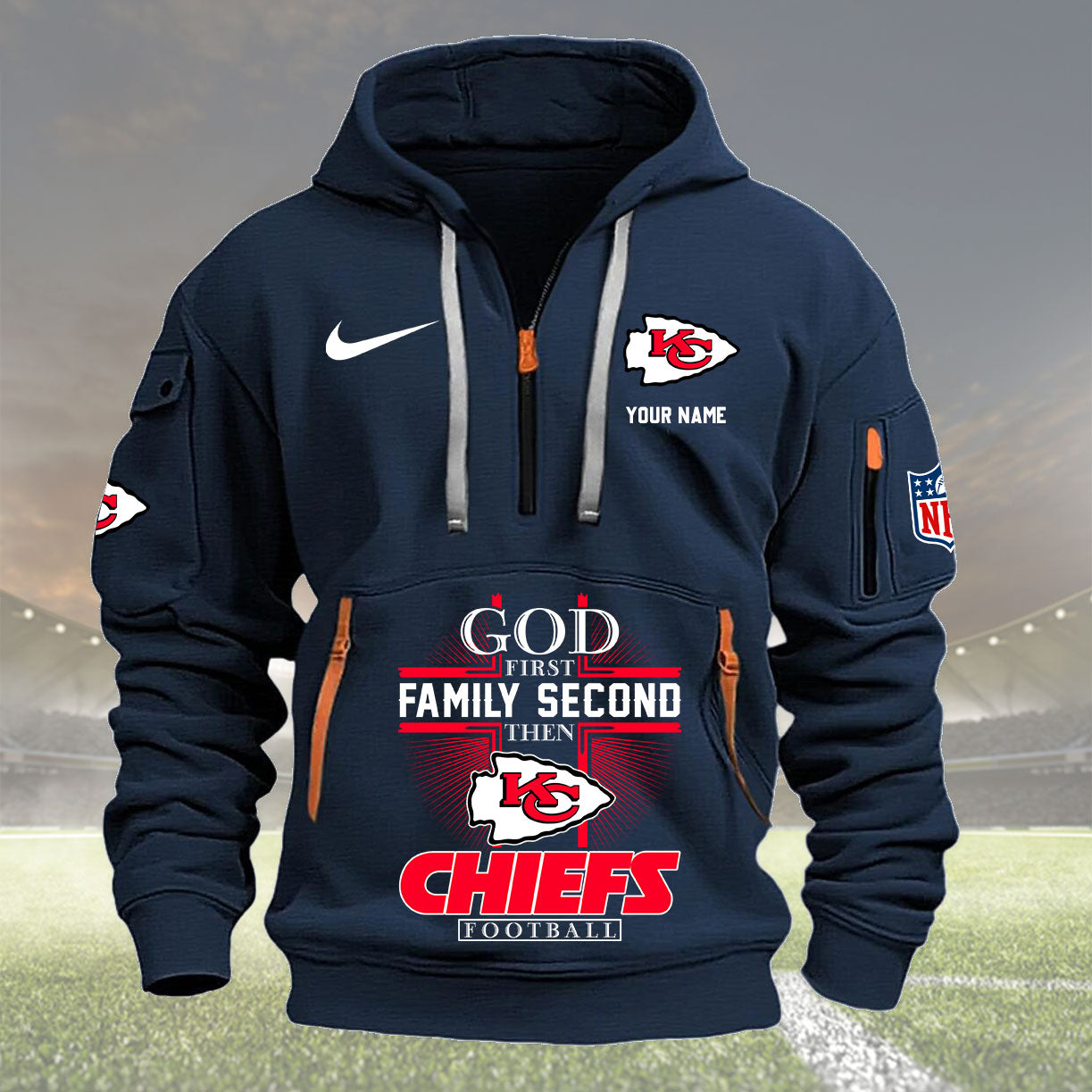 Kansas City Chiefs Personalized Quarter Zip Hoodie New Collection AZBTQZH000256