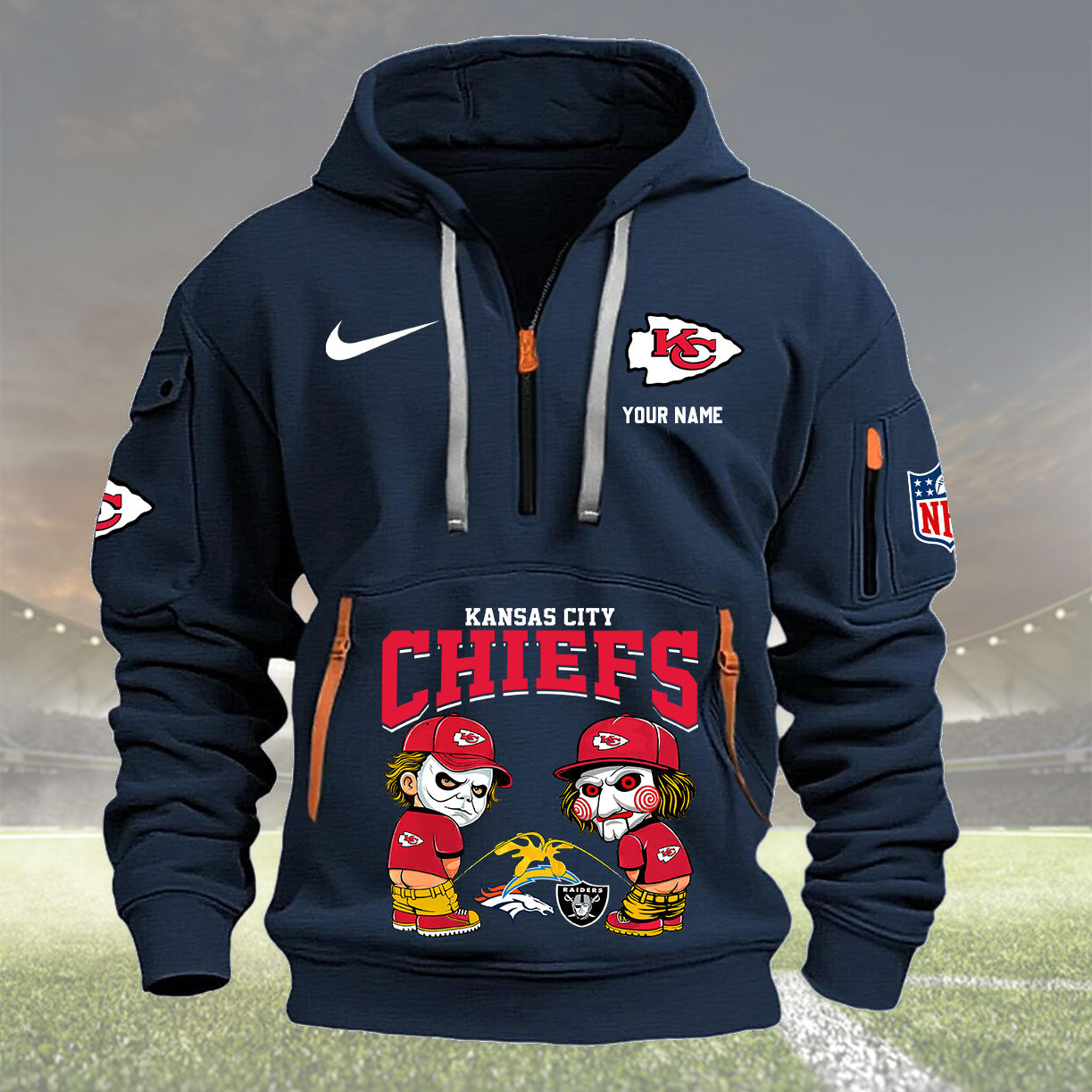 Kansas City Chiefs Personalized Quarter Zip Hoodie New Collection AZBTQZH000290
