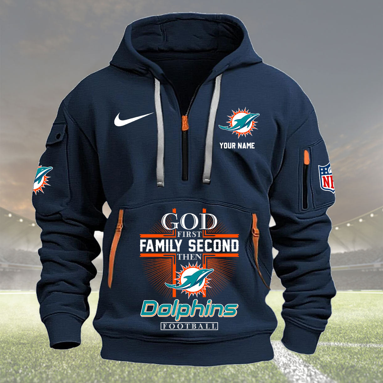 Miami Dolphins Personalized Quarter Zip Hoodie New Collection AZBTQZH000257