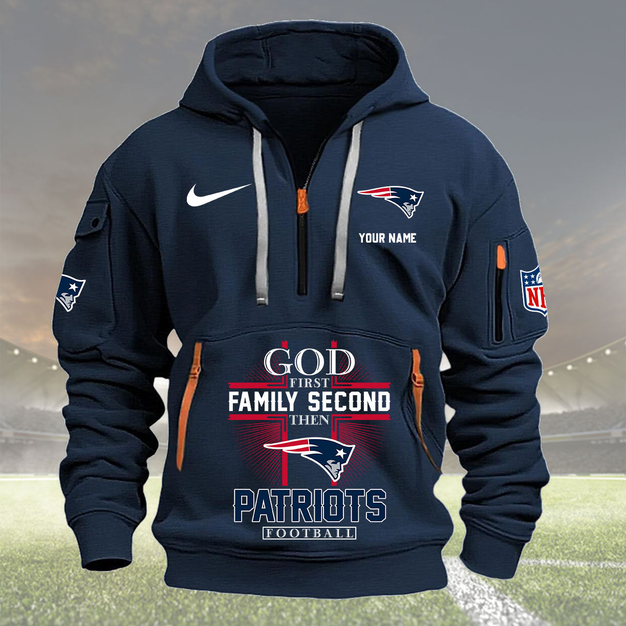 New England Patriots Personalized Quarter Zip Hoodie New Collection AZBTQZH000259