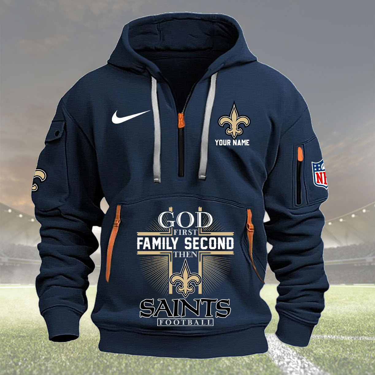 New Orleans Saints Personalized Quarter Zip Hoodie New Collection AZBTQZH000260
