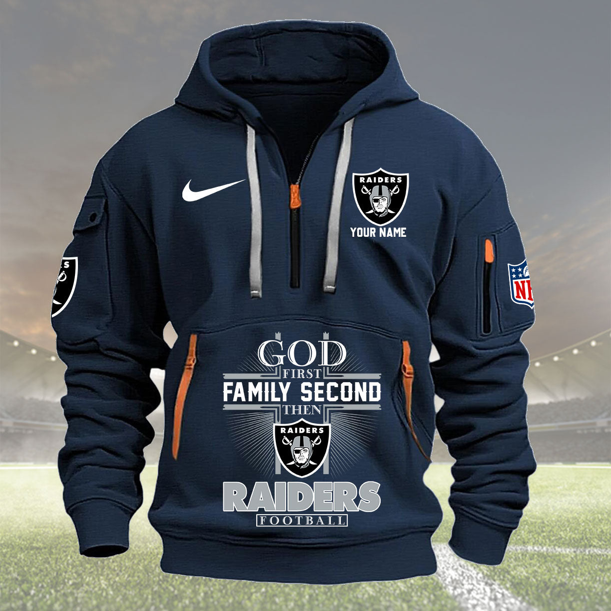 Las Vegas Raiders Personalized Quarter Zip Hoodie New Collection AZBTQZH000263