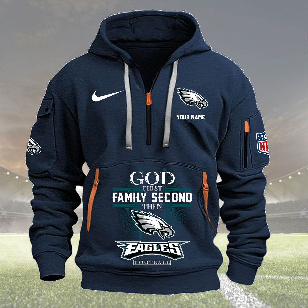 Philadelphia Eagles Personalized Quarter Zip Hoodie New Collection AZBTQZH000264