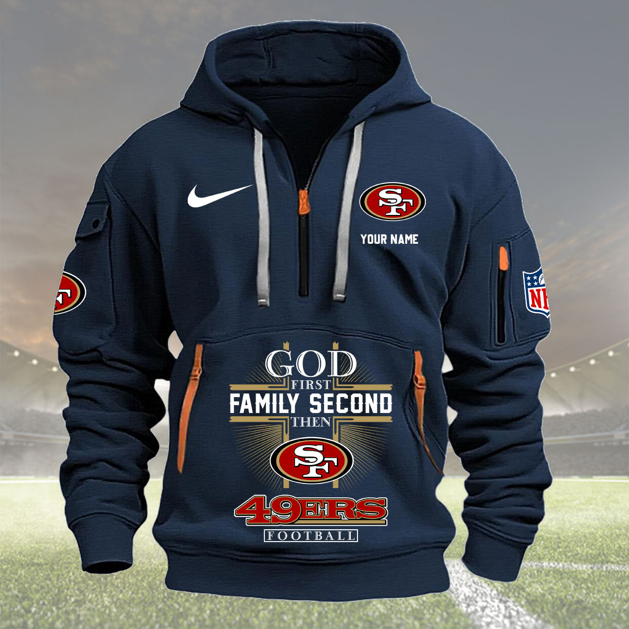 San Francisco 49ers Personalized Quarter Zip Hoodie New Collection AZBTQZH000268