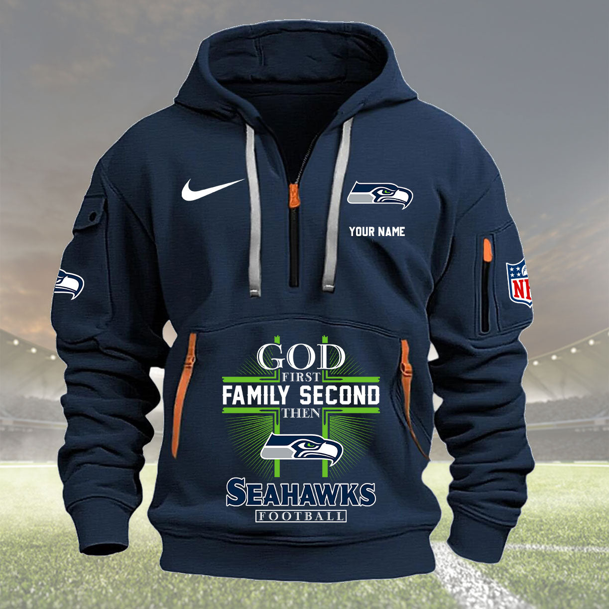 Seattle Seahawks Personalized Quarter Zip Hoodie New Collection AZBTQZH000269