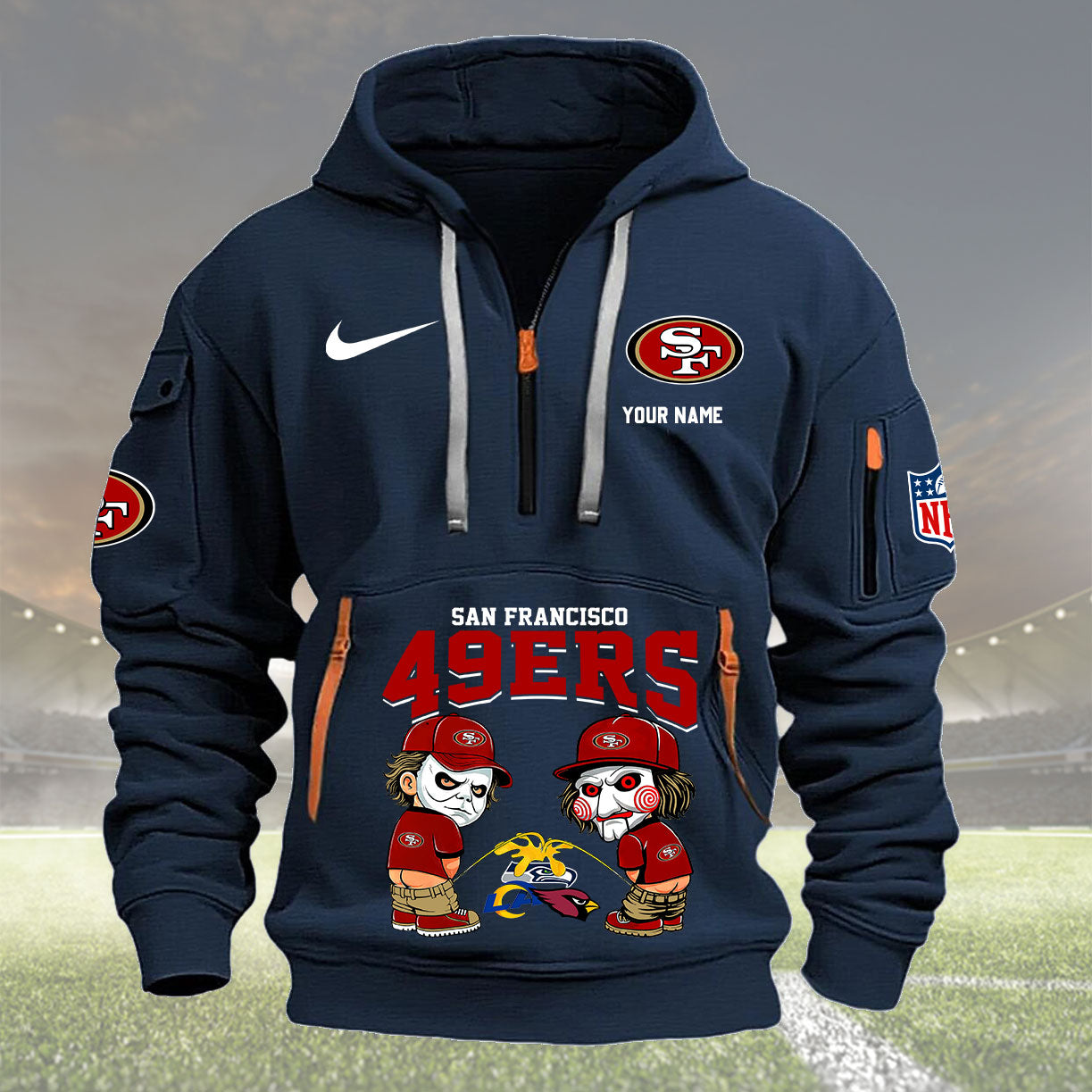 San Francisco 49ers Personalized Quarter Zip Hoodie New Collection AZBTQZH000302