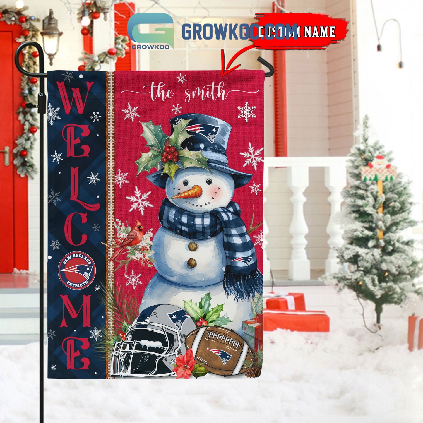 New England Patriots Christmas Personalized Flag BGFLAG541