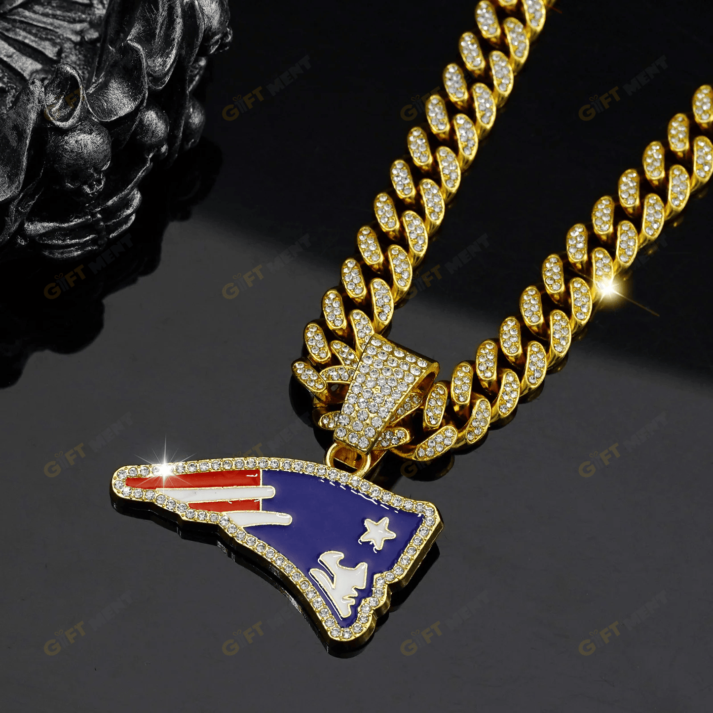 New England Patriots Hip Hop Iced Out Bling Pendant Cuban Chain