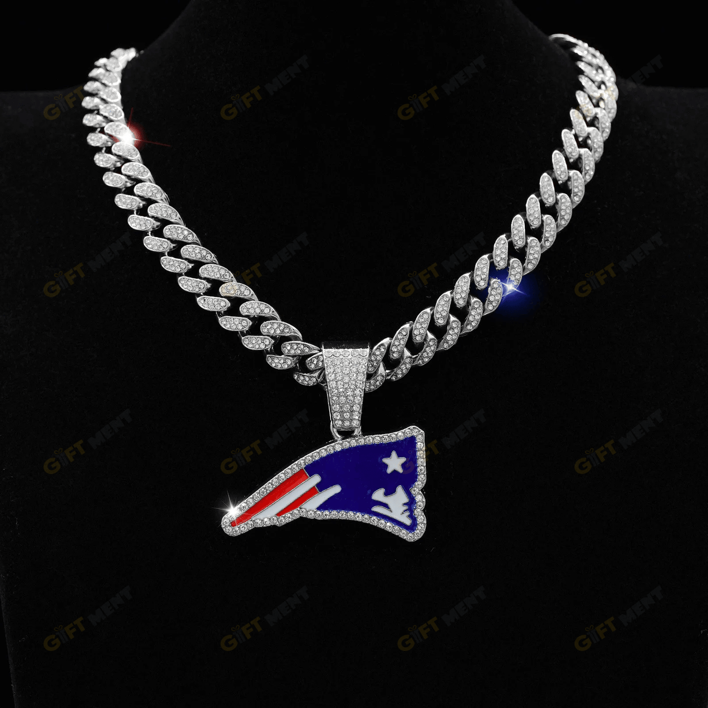 New England Patriots Hip Hop Iced Out Bling Pendant Cuban Chain