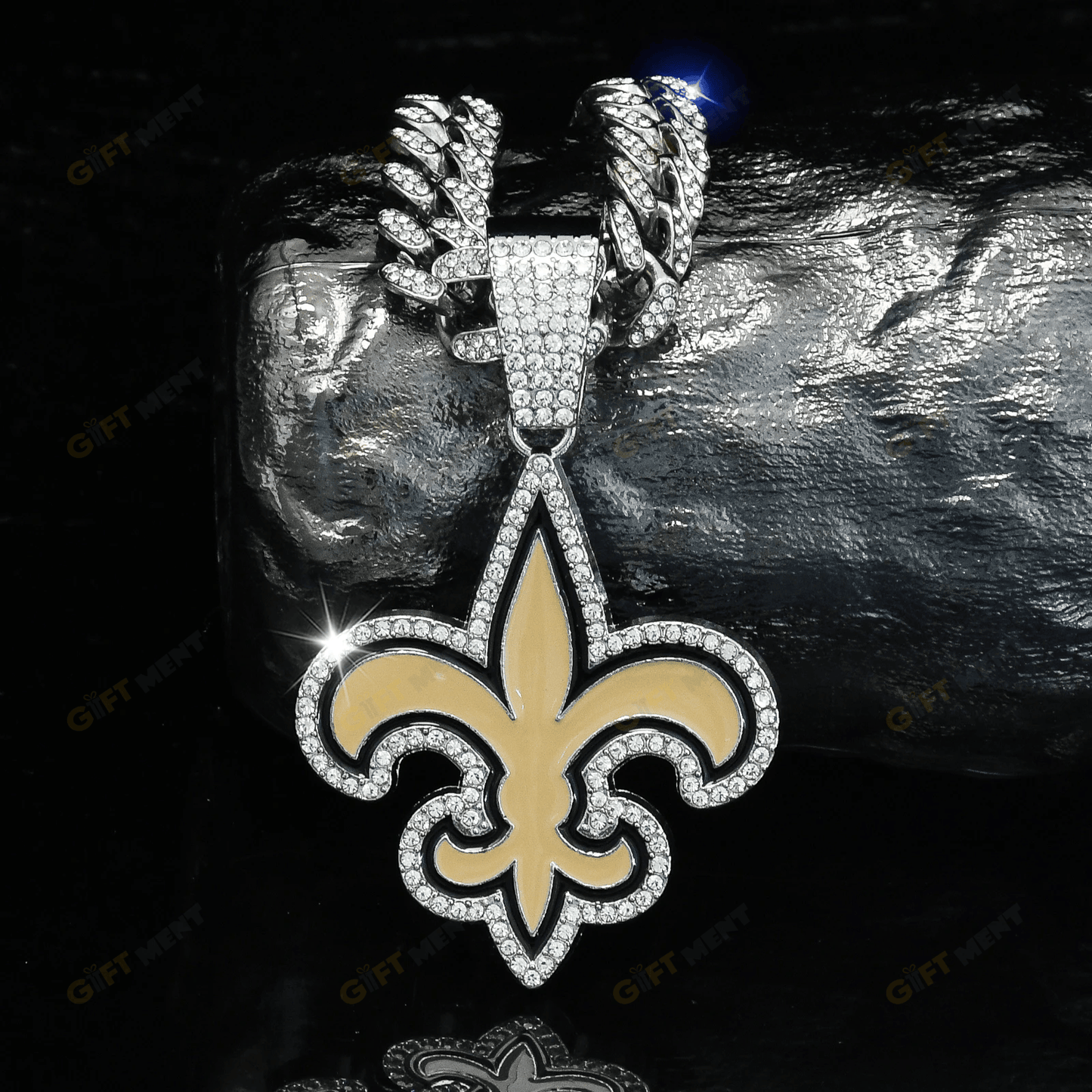 New Orleans Saints Hip Hop Iced Out Bling Pendant Cuban Chain