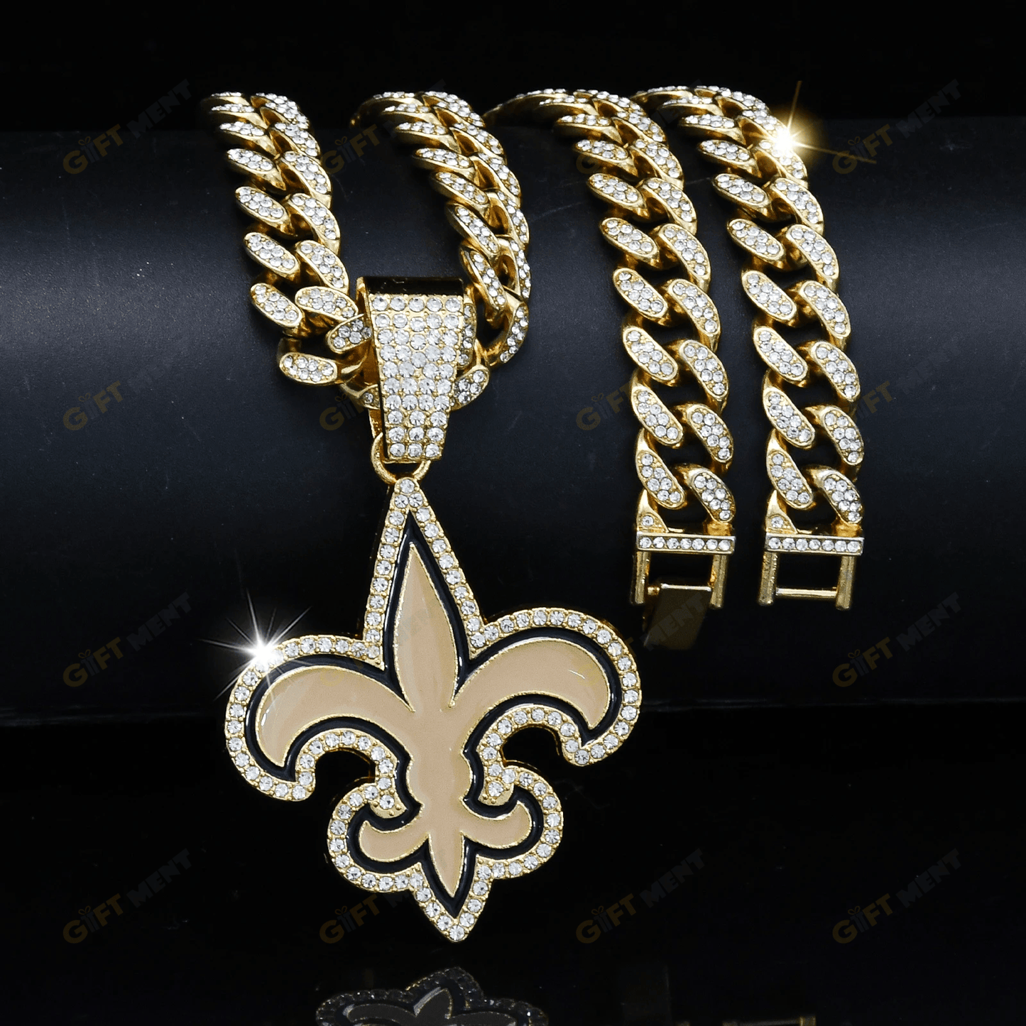 New Orleans Saints Hip Hop Iced Out Bling Pendant Cuban Chain