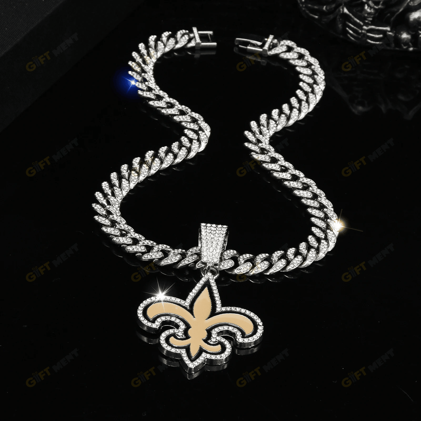 New Orleans Saints Hip Hop Iced Out Bling Pendant Cuban Chain
