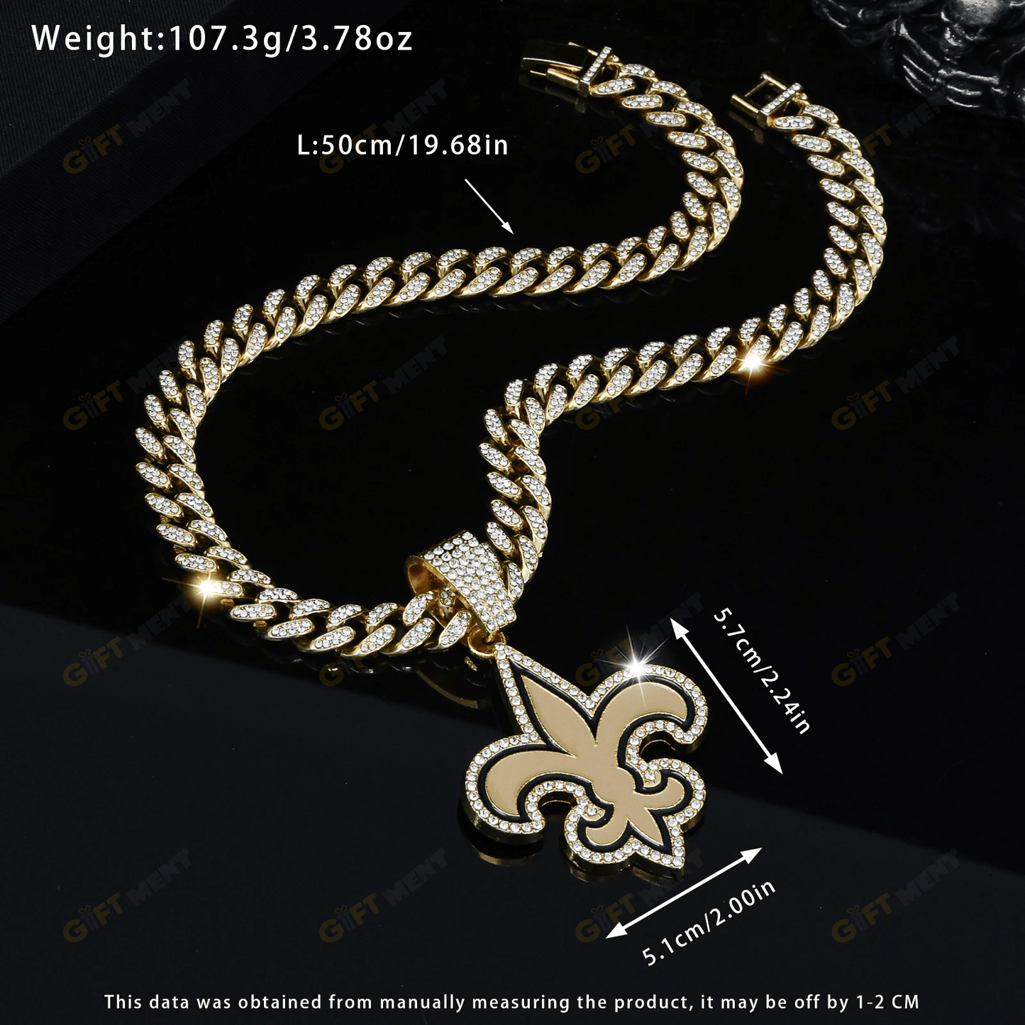 New Orleans Saints Hip Hop Iced Out Bling Pendant Cuban Chain
