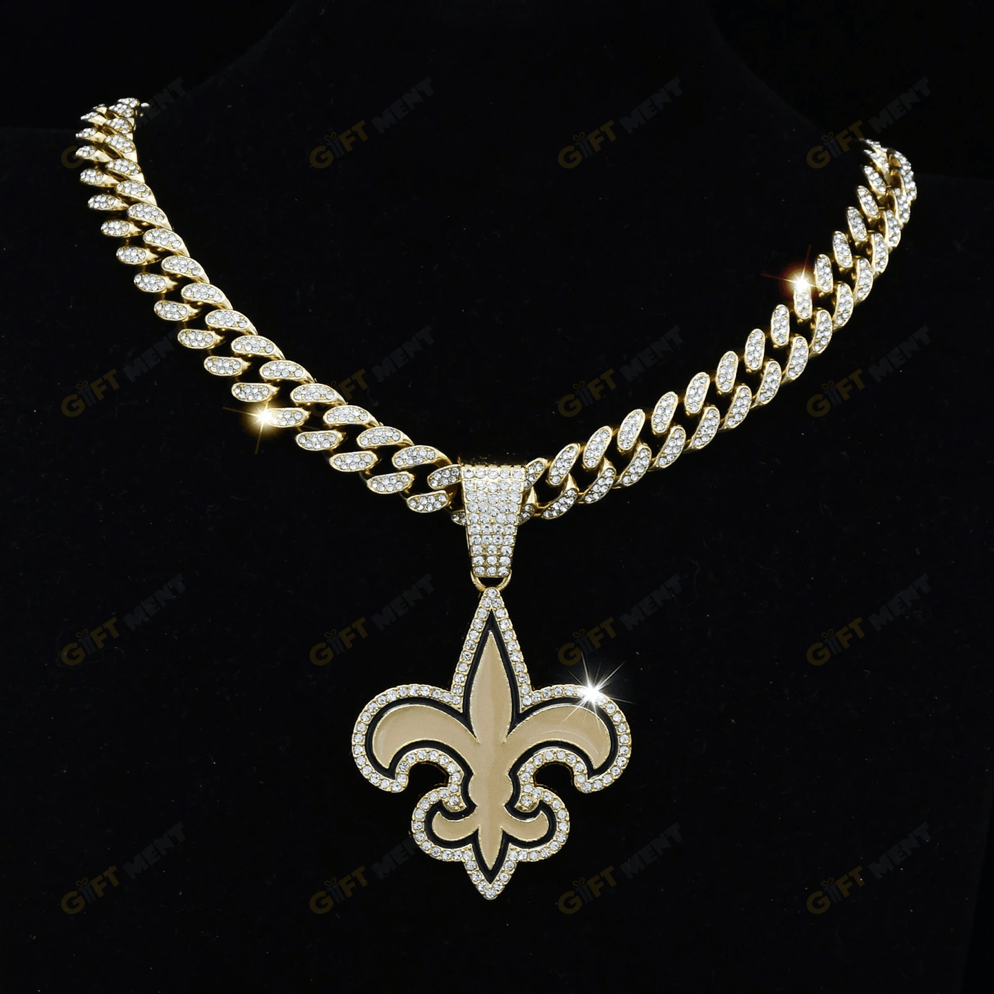 New Orleans Saints Hip Hop Iced Out Bling Pendant Cuban Chain