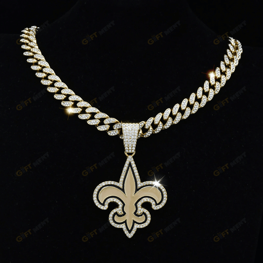 New Orleans Saints Hip Hop Iced Out Bling Pendant Cuban Chain
