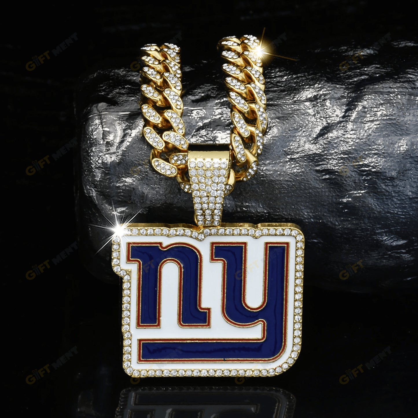 New York Giants Hip Hop Iced Out Bling Pendant Cuban Chain