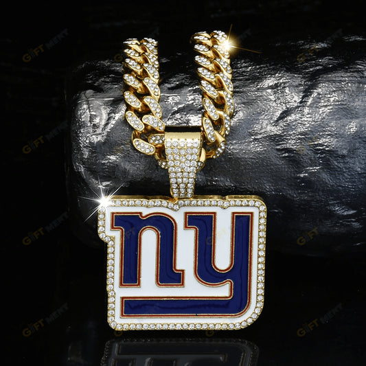 New York Giants Hip Hop Iced Out Bling Pendant Cuban Chain
