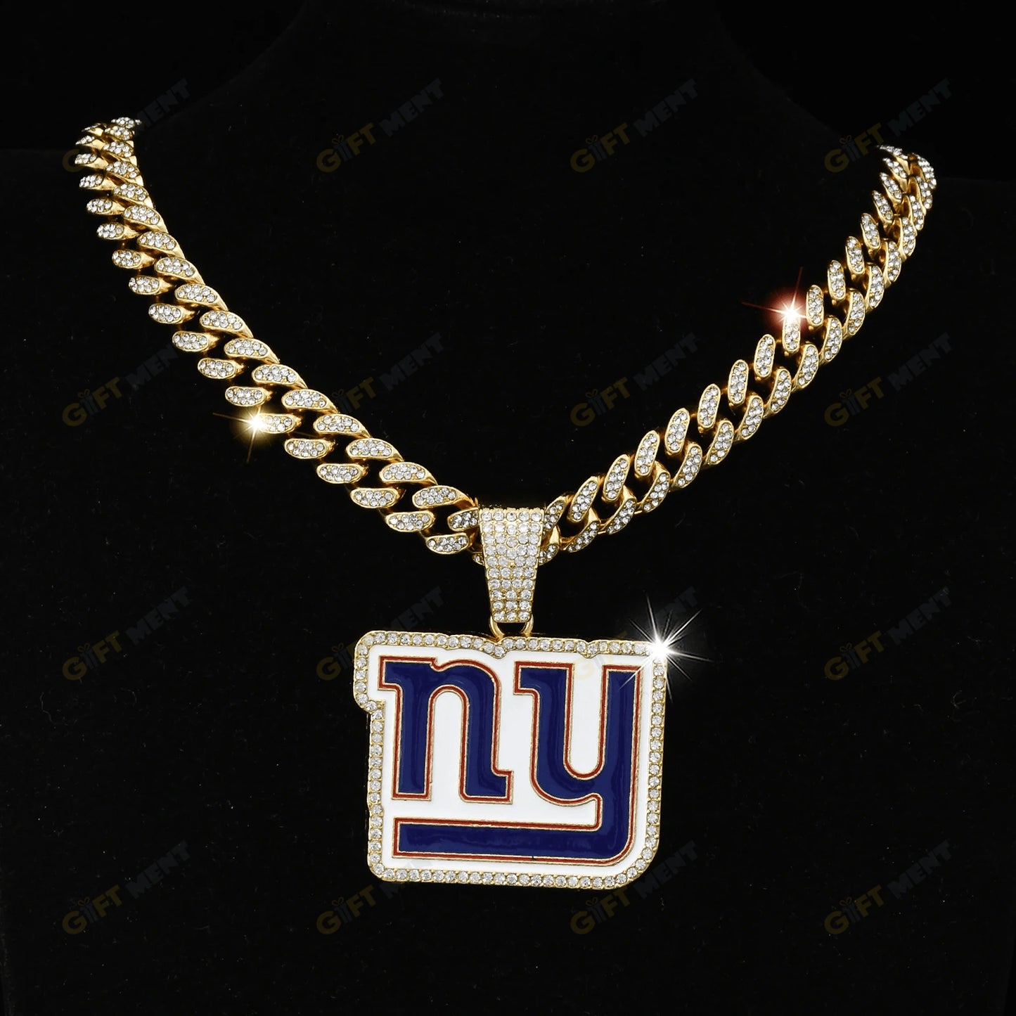 New York Giants Hip Hop Iced Out Bling Pendant Cuban Chain