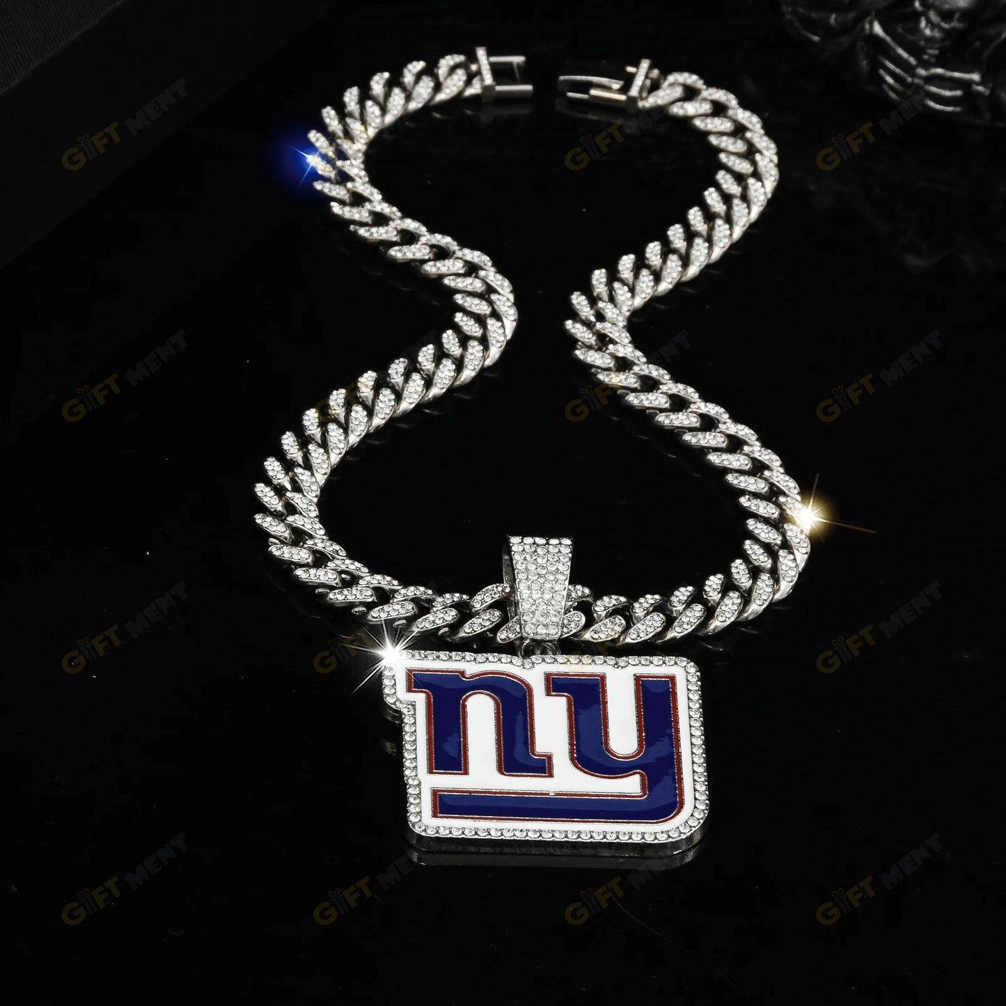New York Giants Hip Hop Iced Out Bling Pendant Cuban Chain