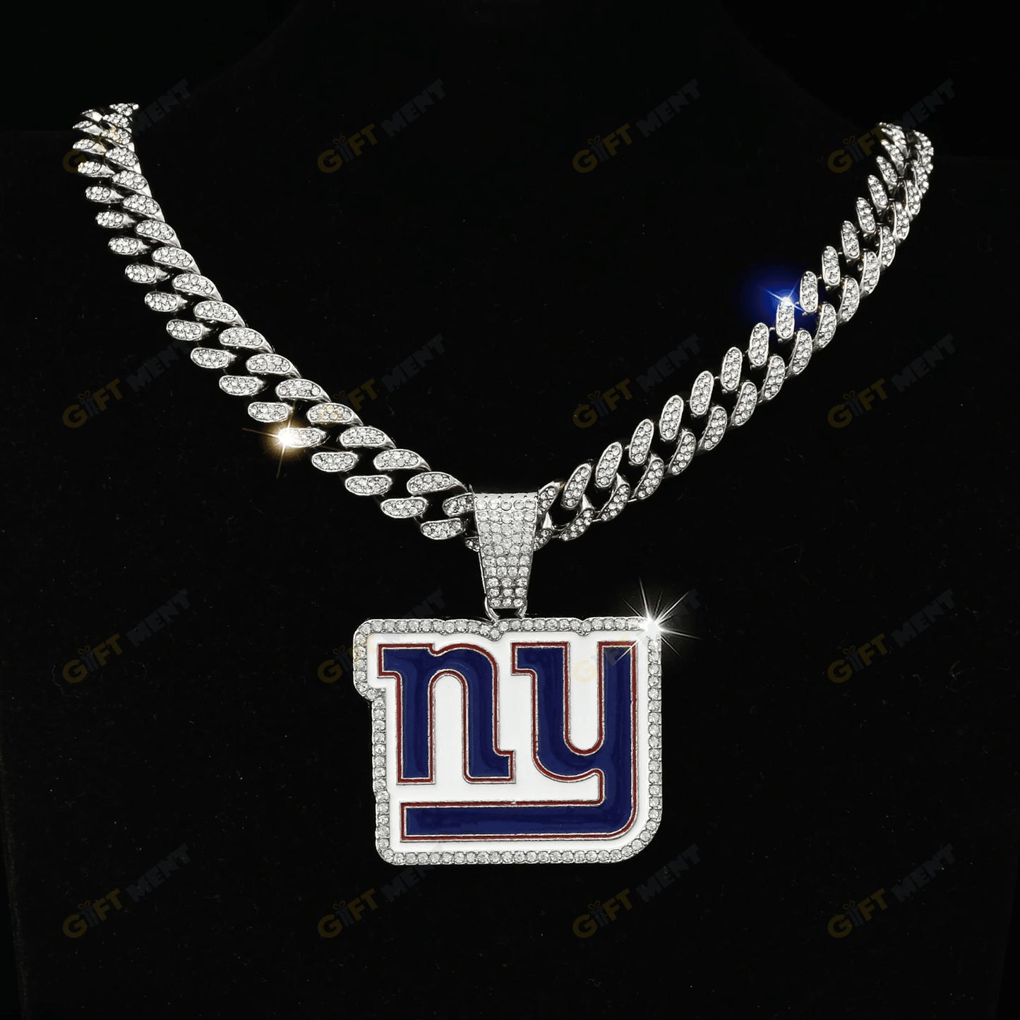 New York Giants Hip Hop Iced Out Bling Pendant Cuban Chain