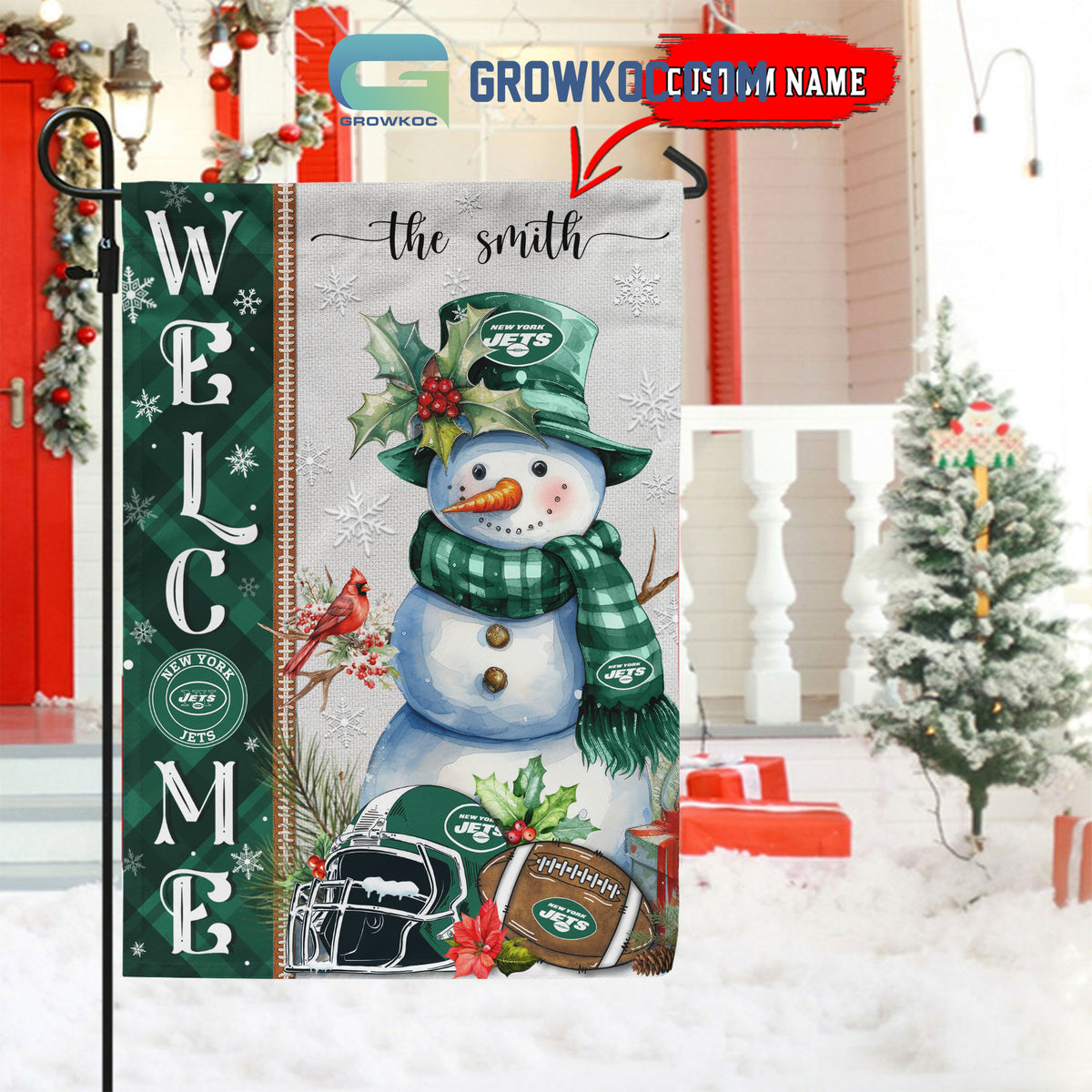 New York Jets Christmas Personalized Flag BGFLAG544