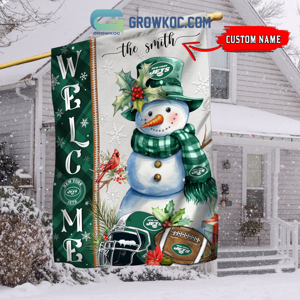 New York Jets Christmas Personalized Flag BGFLAG544
