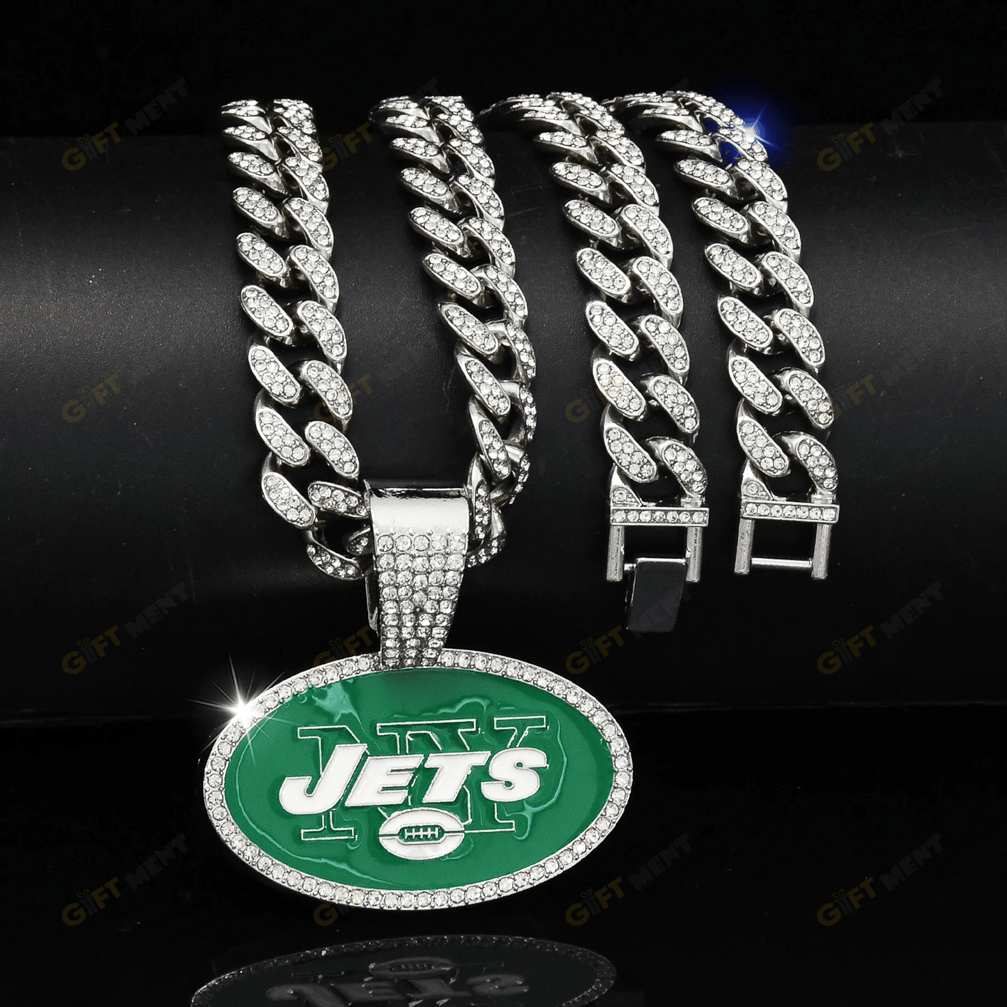 New York Jets Hip Hop Iced Out Bling Pendant Cuban Chain