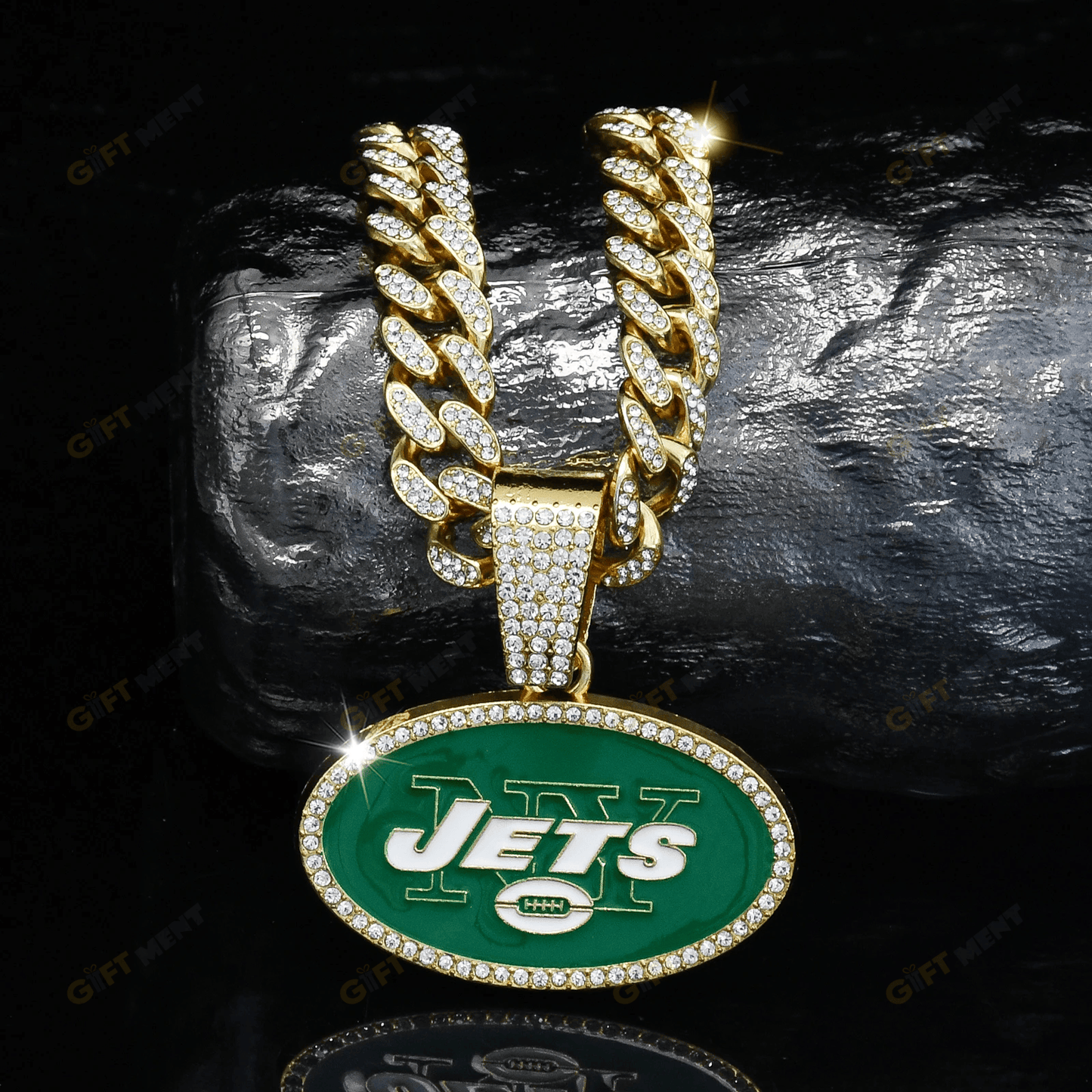 New York Jets Hip Hop Iced Out Bling Pendant Cuban Chain
