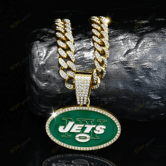 New York Jets Hip Hop Iced Out Bling Pendant Cuban Chain