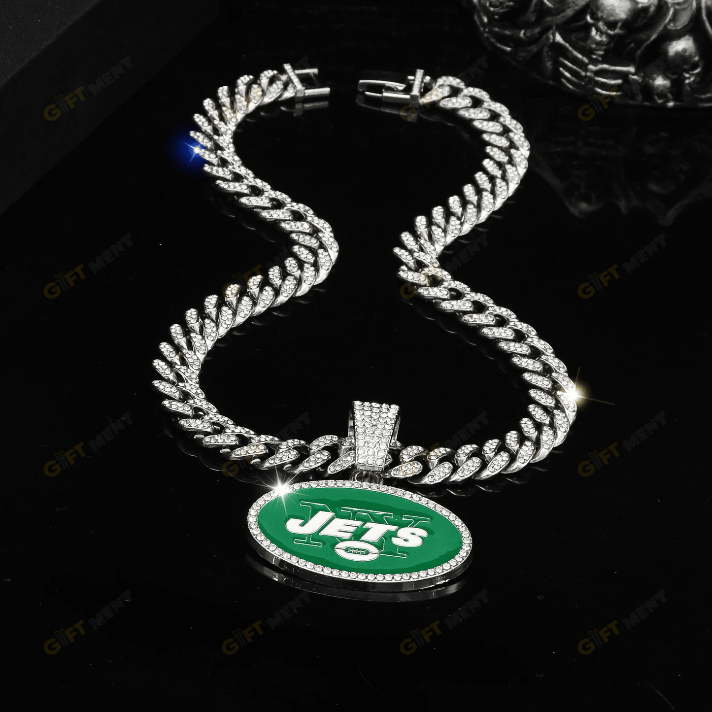 New York Jets Hip Hop Iced Out Bling Pendant Cuban Chain